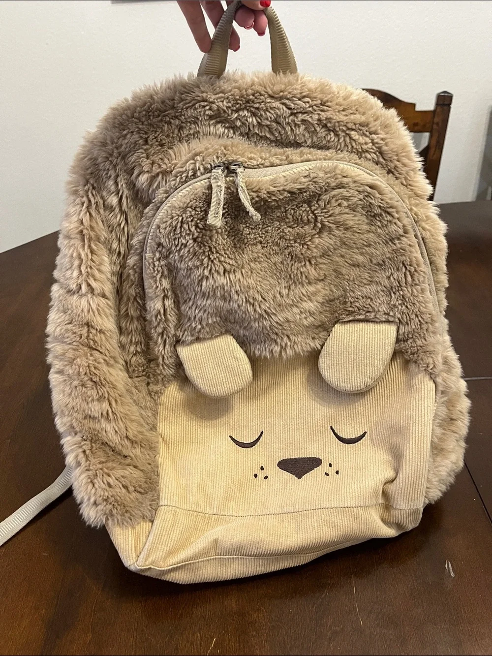 Pottery Barn Kids Plush Bear Backpack in Beige and Taupe